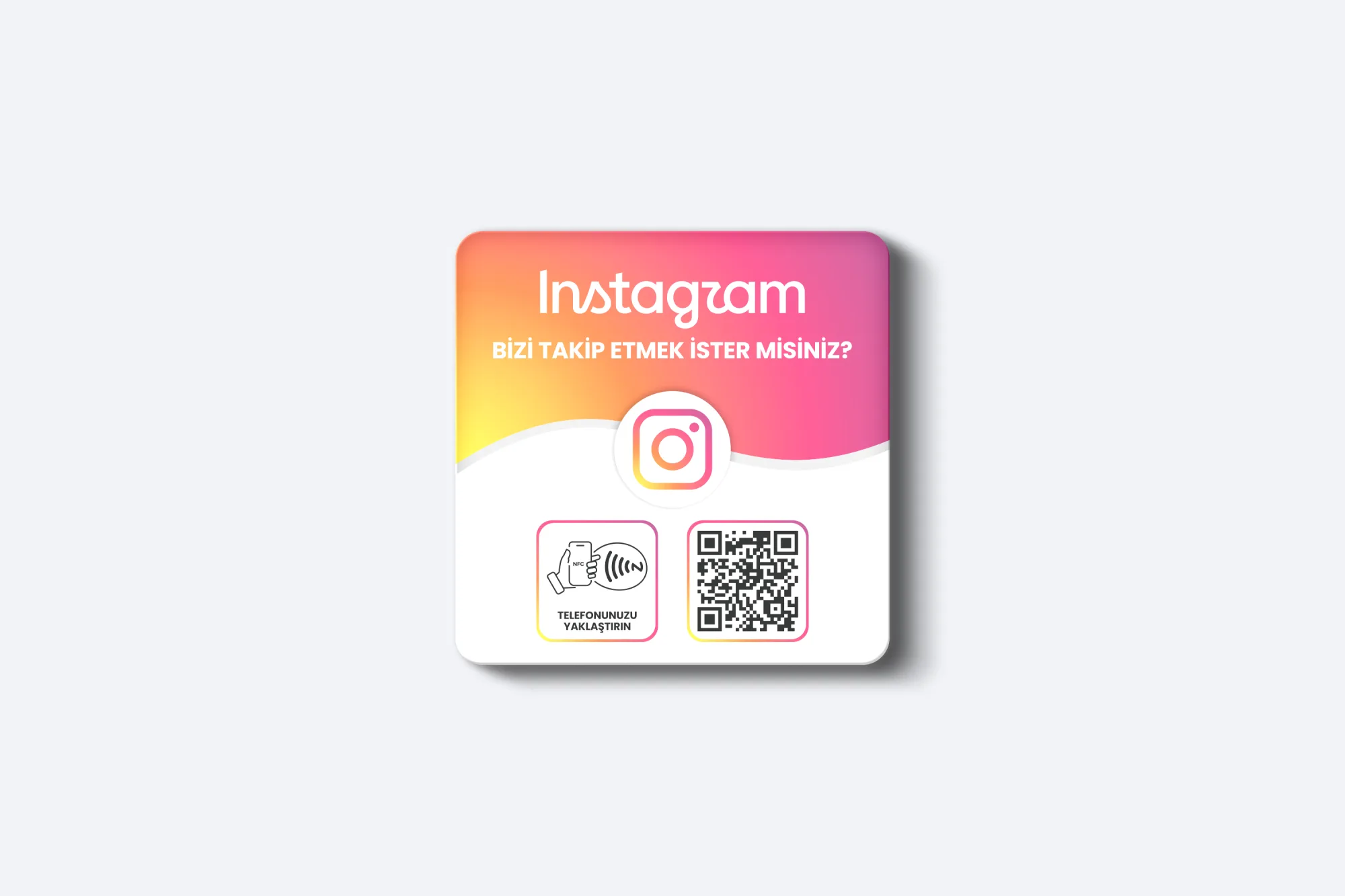 Instagram Takip Kartı - 3mm Pleksi - NFC & QR Özellikli - Kare (Beyaz)