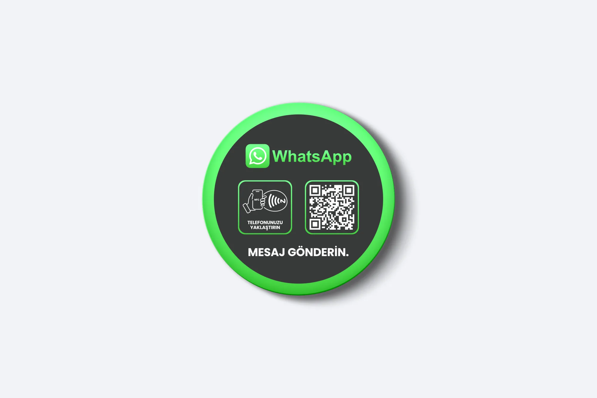 WhatsApp İletişim Kartı - 3mm Pleksi - NFC & QR Özellikli - Yuvarlak (Siyah)