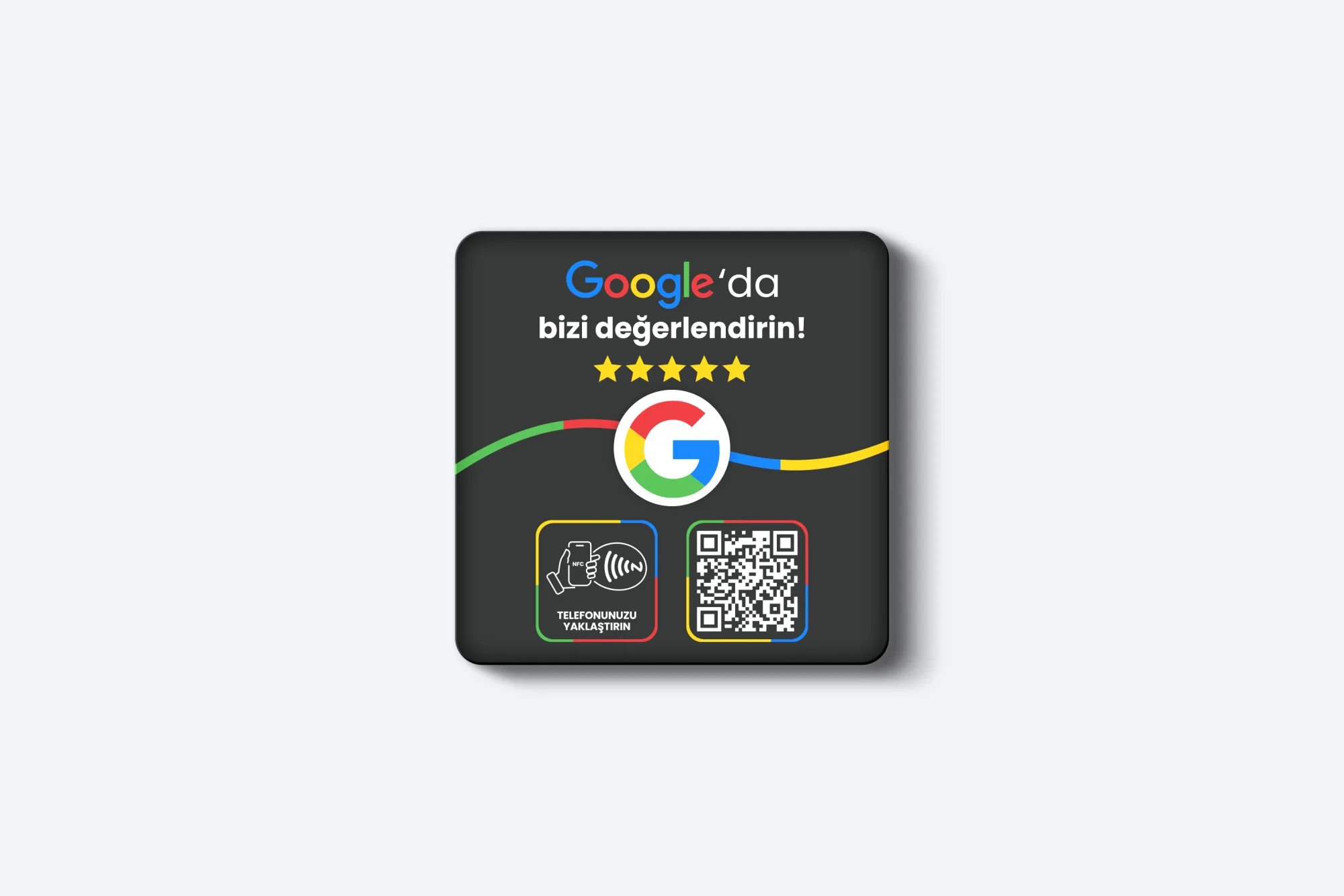 Google Yorum Kartı - 3mm Pleksi - NFC & QR Özellikli - Kare (Siyah)