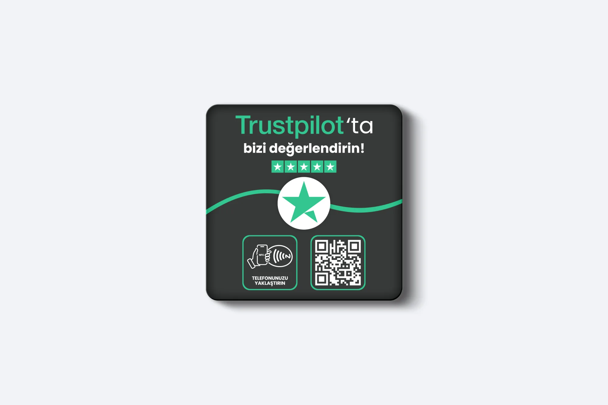Trustpilot Yorum Kartı - 3mm Pleksi - NFC & QR Özellikli - Kare (Siyah)