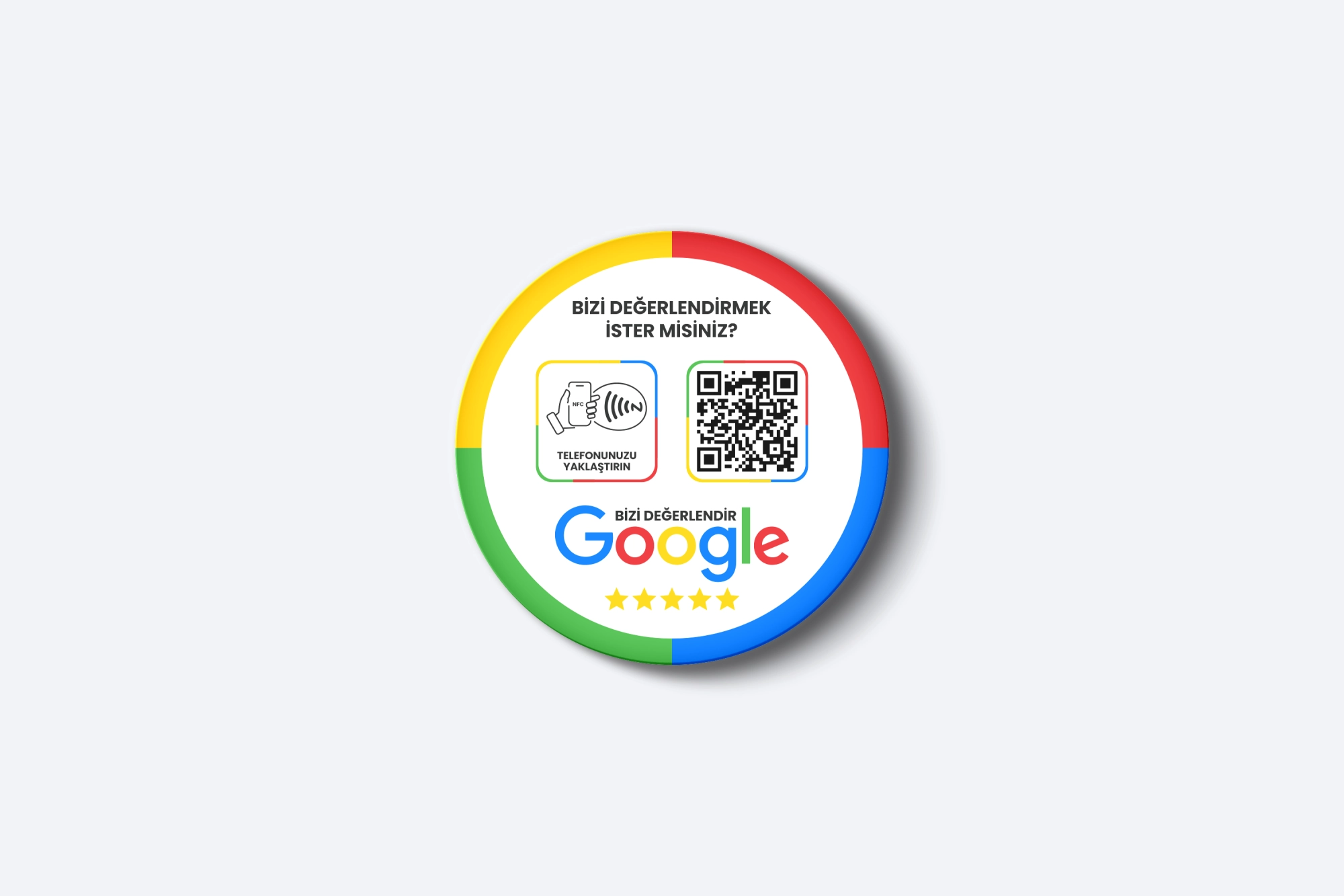 Google Yorum Kartı - 3mm Pleksi - NFC & QR Özellikli - Yuvarlak (Beyaz)