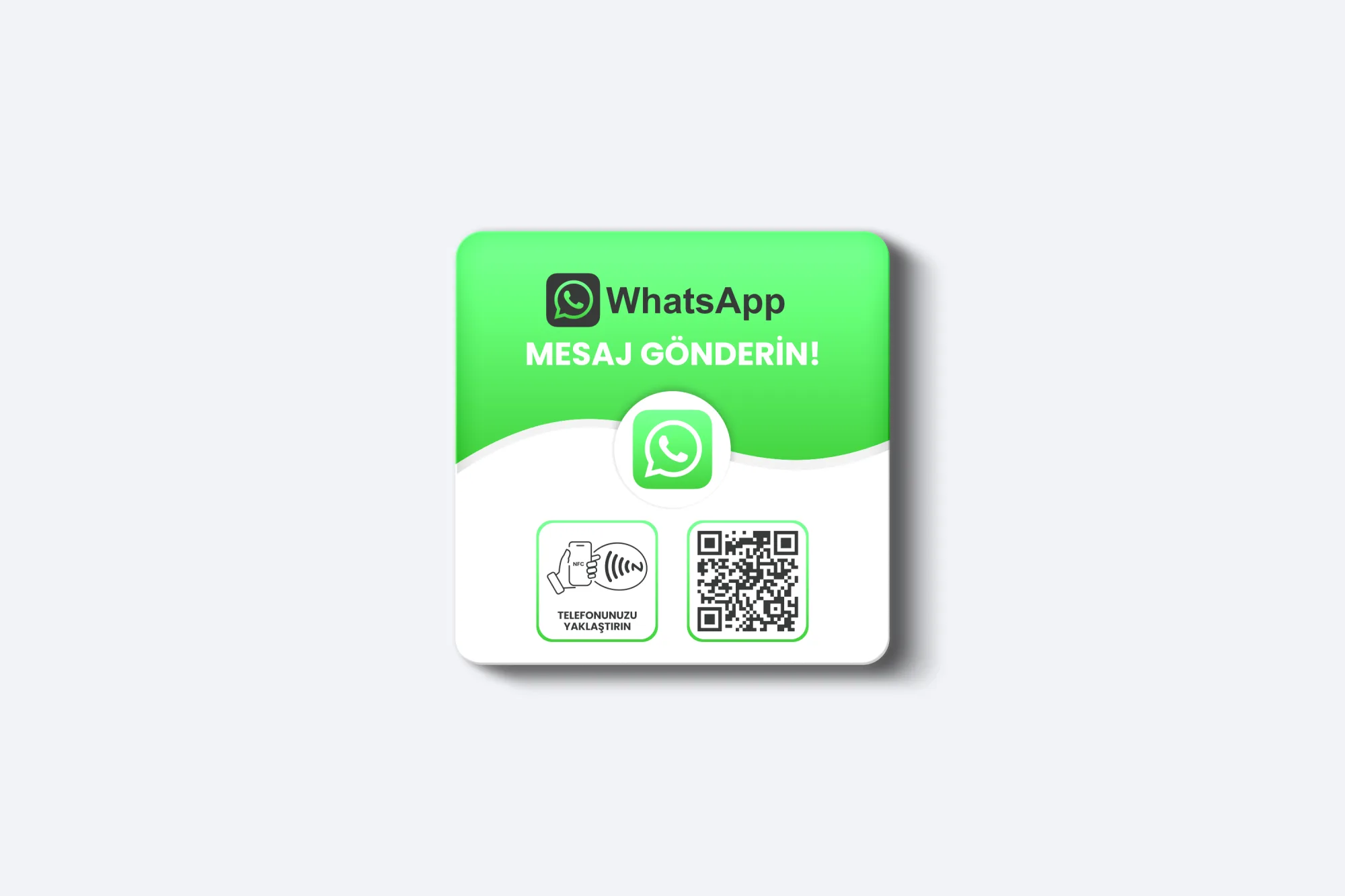 WhatsApp İletişim Kartı - 3mm Pleksi - NFC & QR Özellikli - Kare (Beyaz)