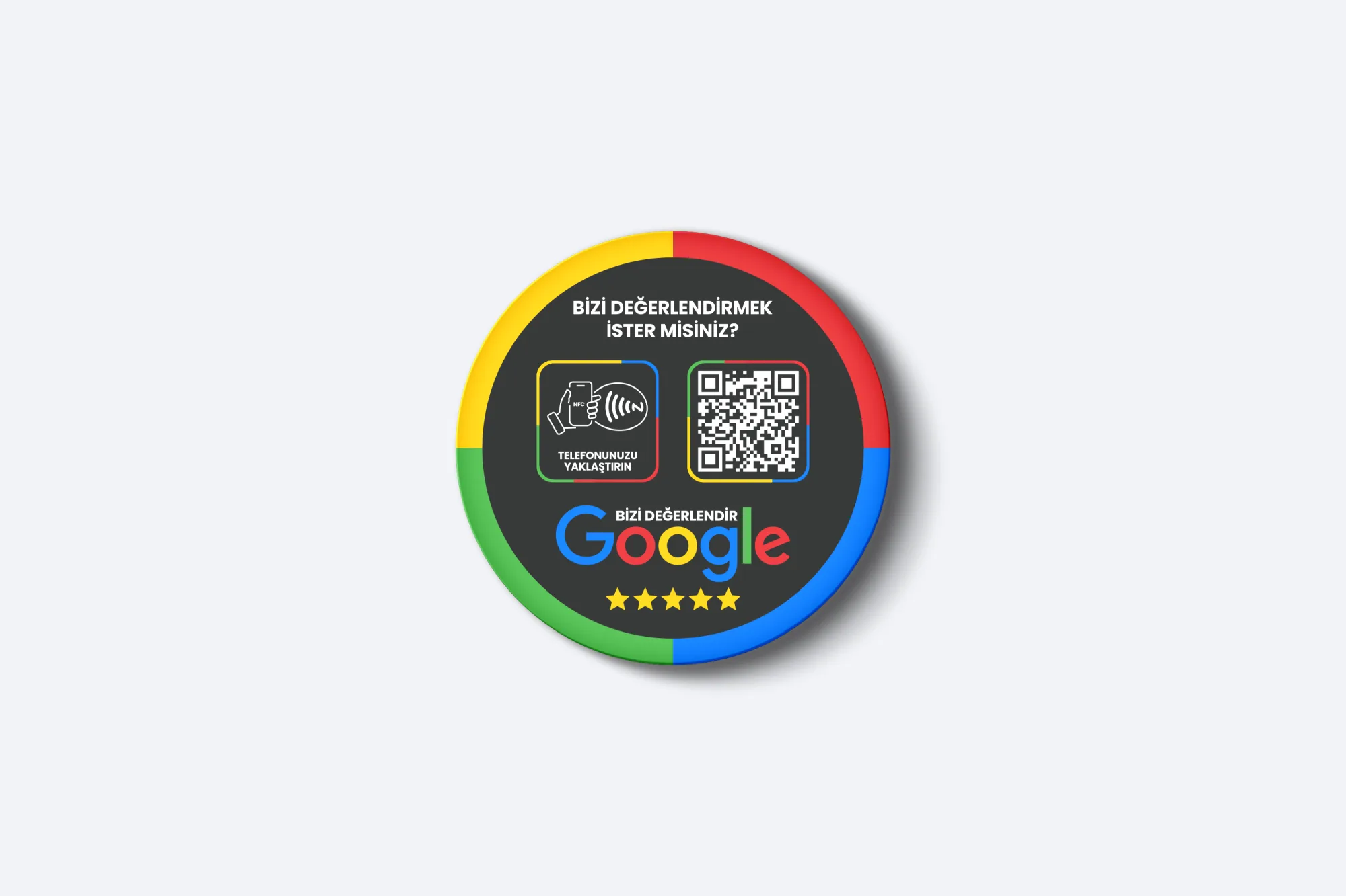 Google Yorum Kartı - 3mm Pleksi - NFC & QR Özellikli - Yuvarlak (Siyah)